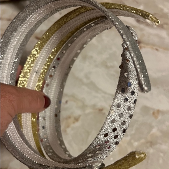 Set of Three Glitter Headbands - Silver, Gold, and Silver with dots - Picture 4 of 4